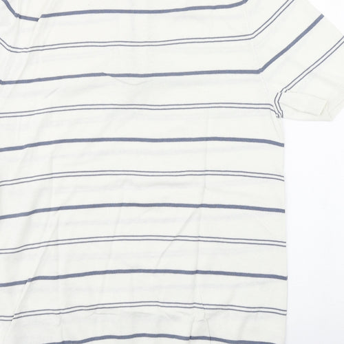 Marks and Spencer Mens White Collared Striped Silk Pullover Jumper Size S