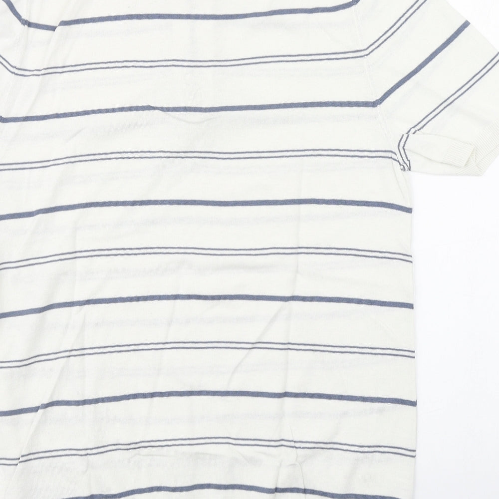 Marks and Spencer Mens White Collared Striped Silk Pullover Jumper Size S