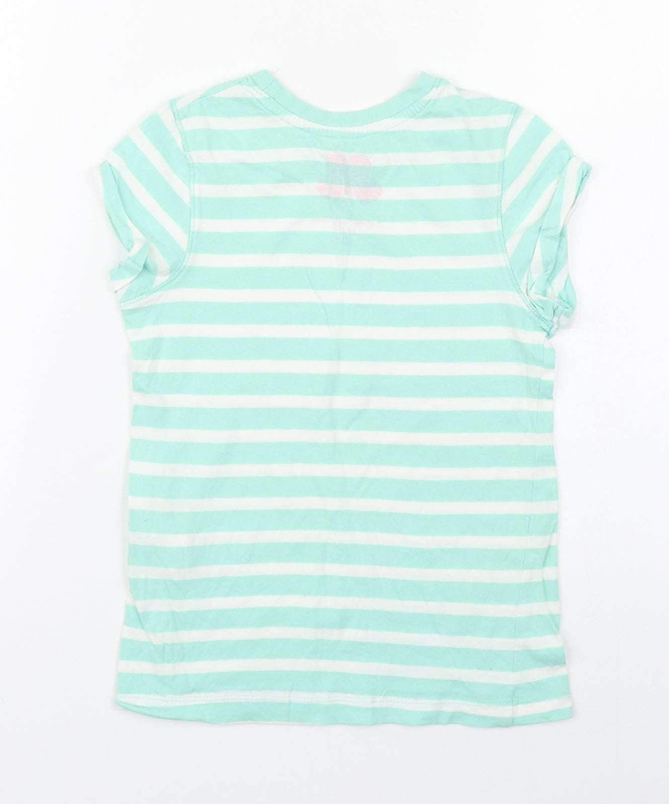 YD Girls Green Striped Cotton Basic T-Shirt Size 7-8 Years Round Neck Pullover