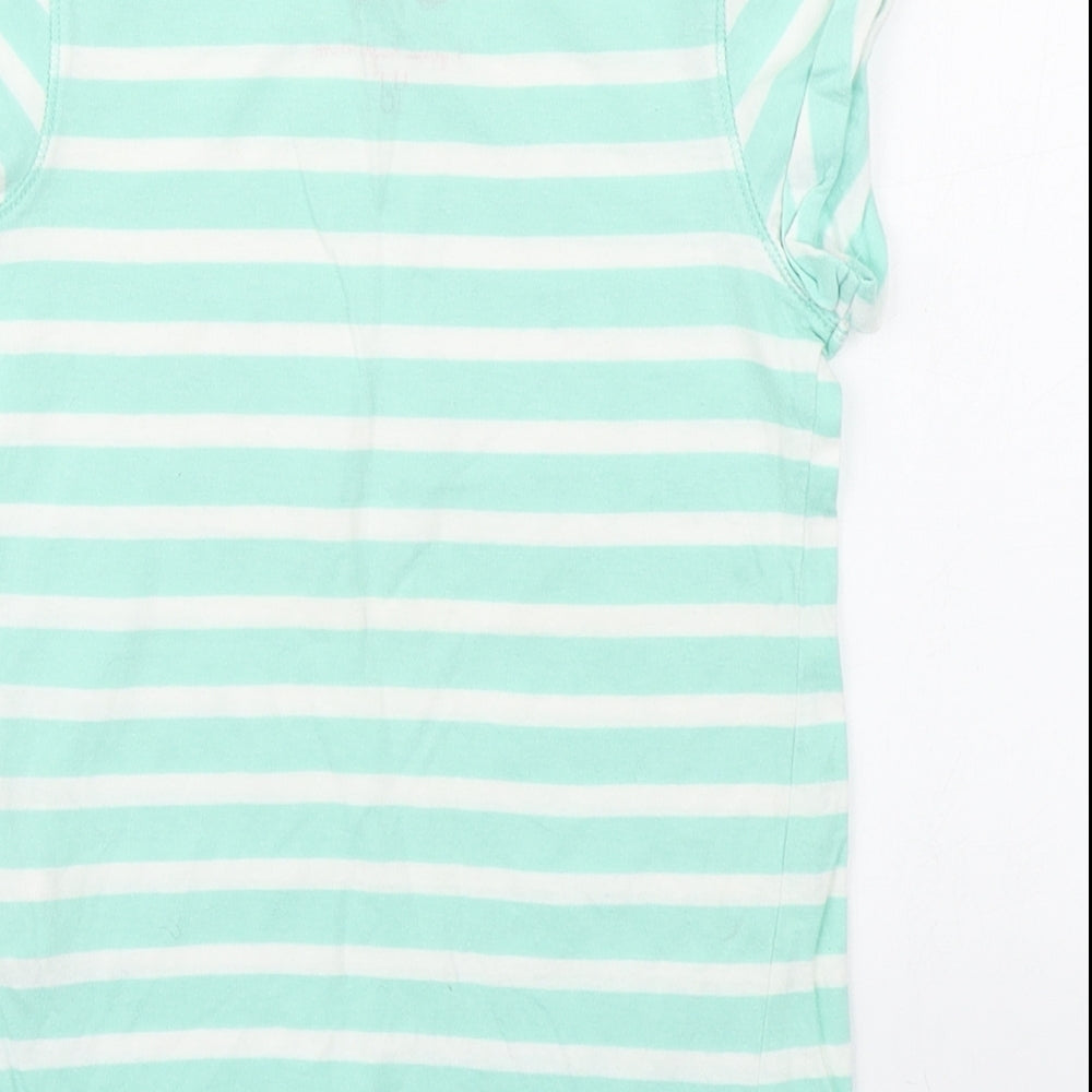 YD Girls Green Striped Cotton Basic T-Shirt Size 7-8 Years Round Neck Pullover