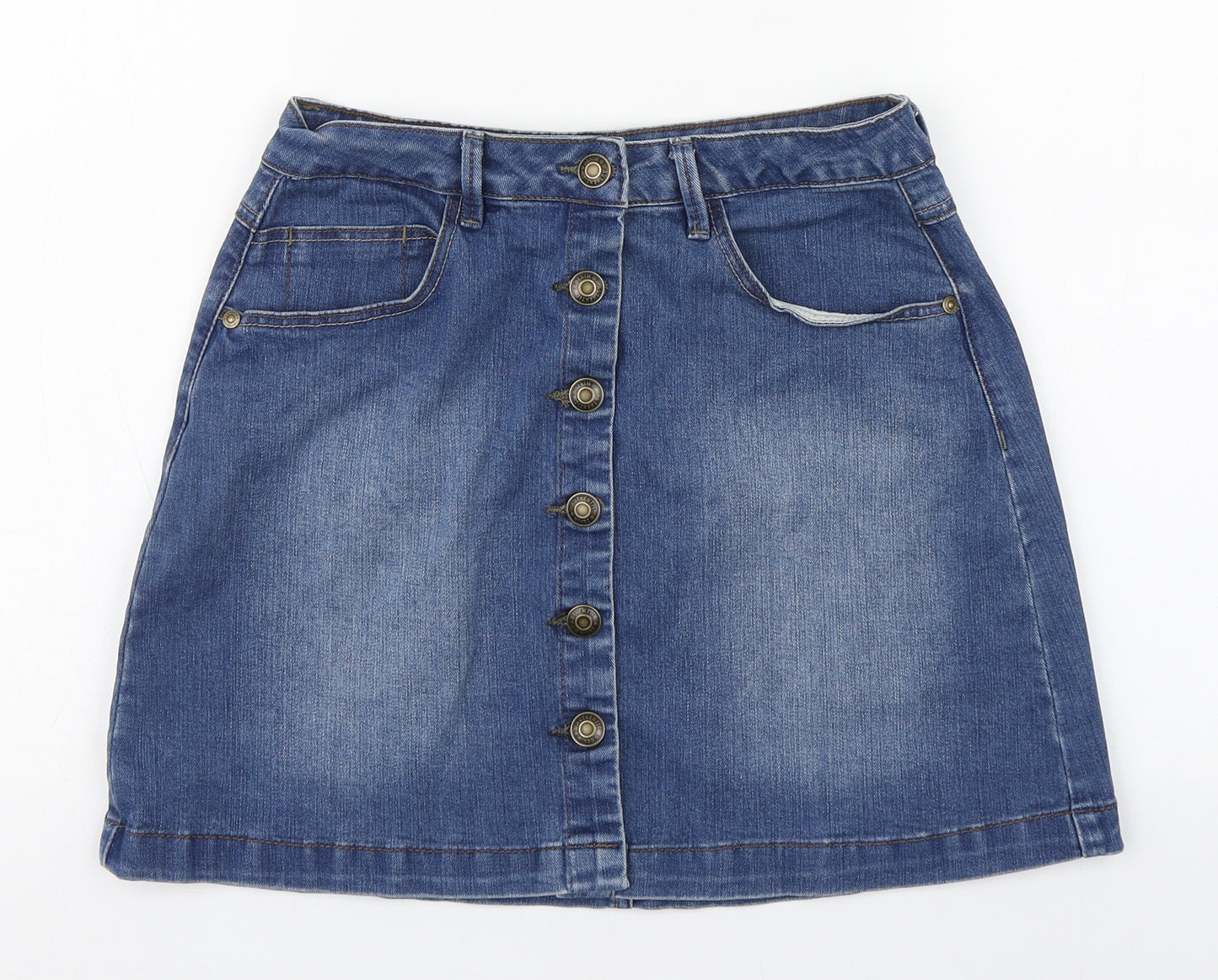 George Womens Blue  Cotton A-Line Skirt Size 10   Button