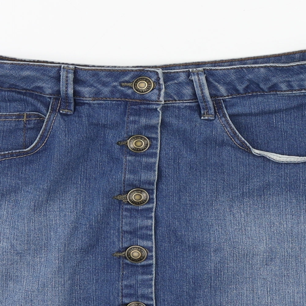 George Womens Blue  Cotton A-Line Skirt Size 10   Button