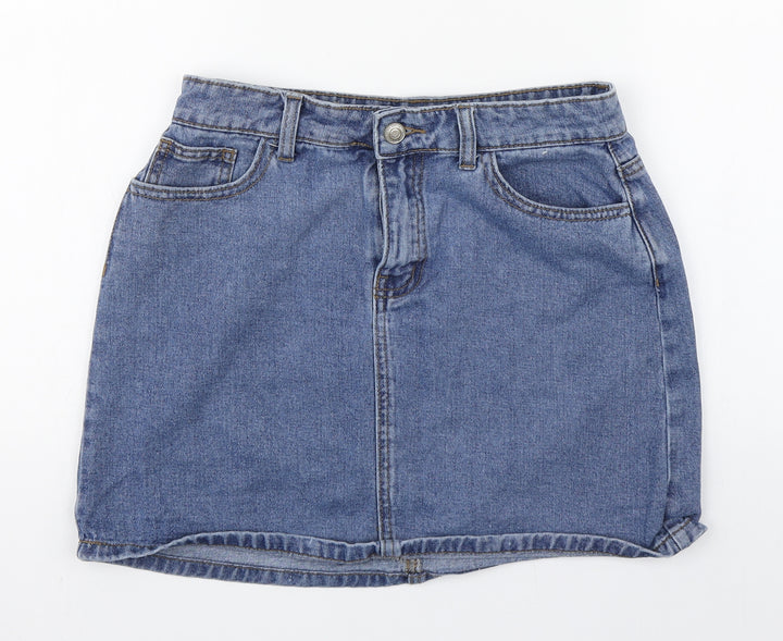 Denim co. Womens Blue Cotton A-Line Skirt Size 12 Zip