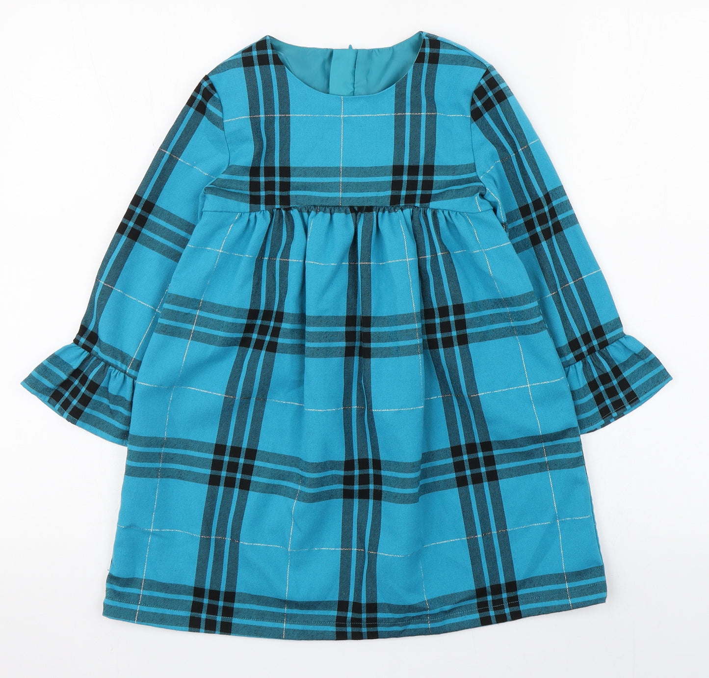 St Bernard Girls Blue Plaid Polyester Skater Dress  Size 6-7 Years  Round Neck Zip