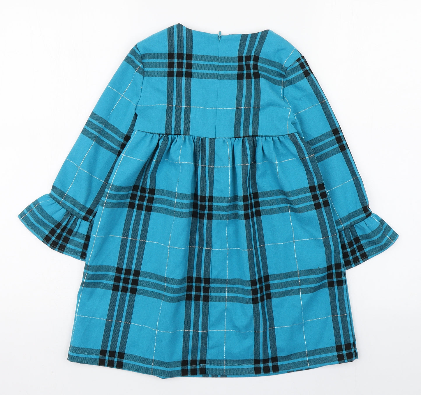 St Bernard Girls Blue Plaid Polyester Skater Dress  Size 6-7 Years  Round Neck Zip