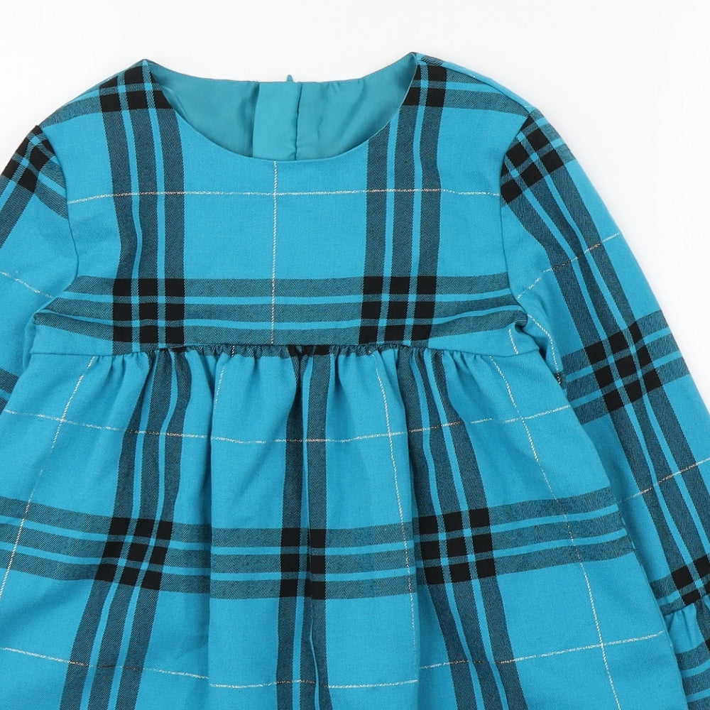 St Bernard Girls Blue Plaid Polyester Skater Dress  Size 6-7 Years  Round Neck Zip