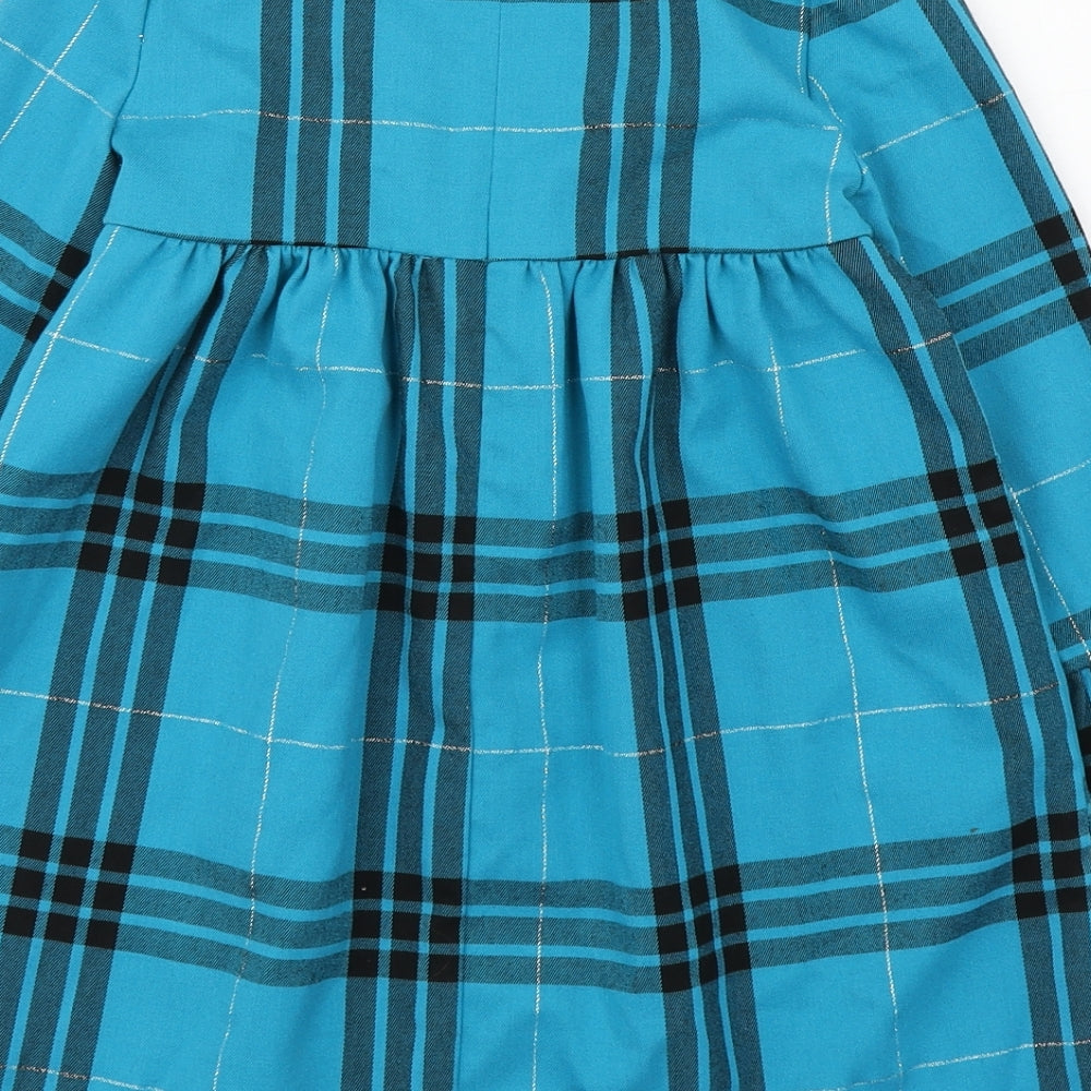 St Bernard Girls Blue Plaid Polyester Skater Dress  Size 6-7 Years  Round Neck Zip