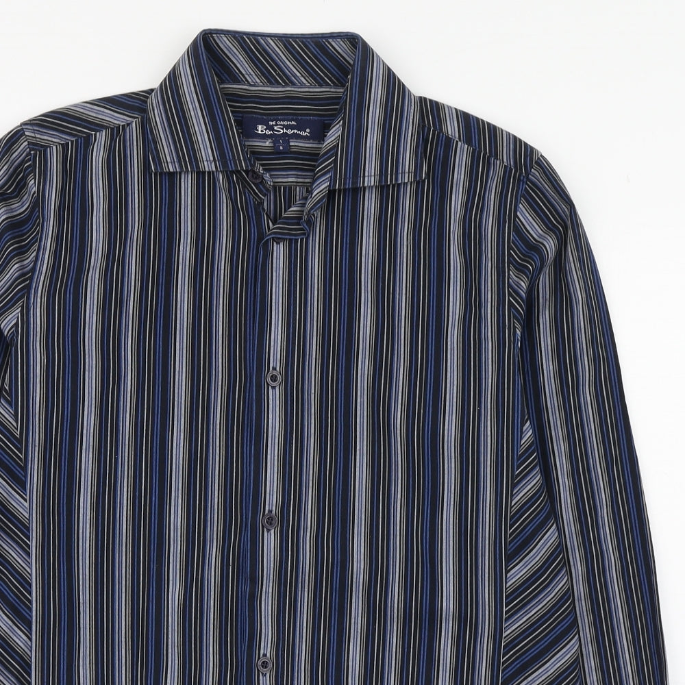 Ben Sherman Mens Blue Striped Cotton  Button-Up Size S Collared Button