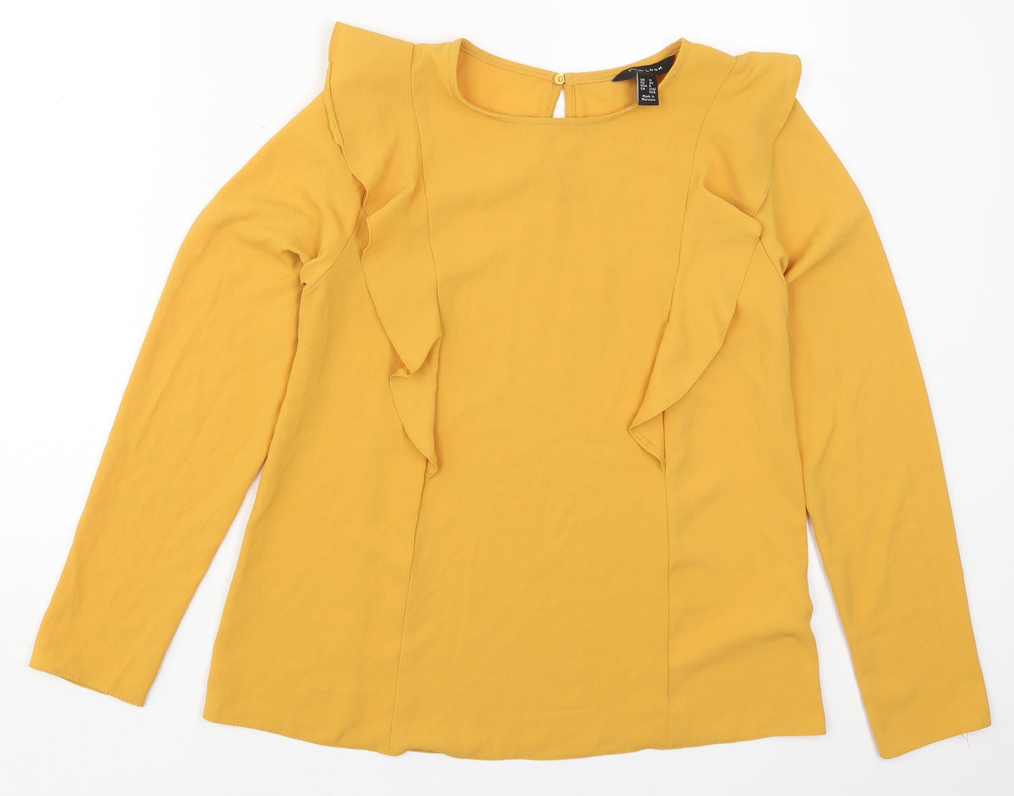 New Look Womens Yellow  Polyester Basic Blouse Size 12 Round Neck