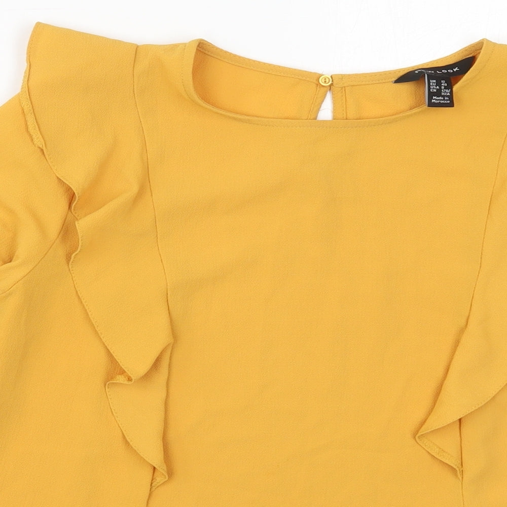 New Look Womens Yellow  Polyester Basic Blouse Size 12 Round Neck