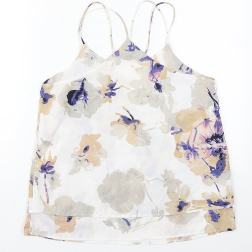 Exhibit Womens White Floral Polyester Basic Tank Size 10 V-Neck