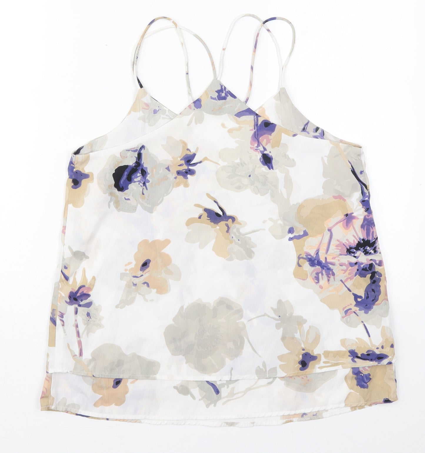 Exhibit Womens White Floral Polyester Basic Tank Size 10 V-Neck