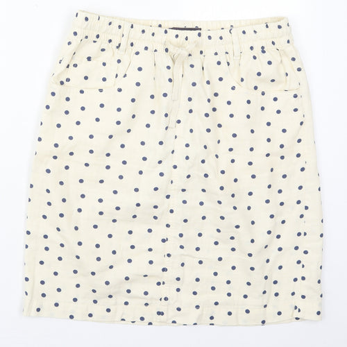 Marks and Spencer Womens Ivory Polka Dot Linen Straight & Pencil Skirt Size 12   Drawstring
