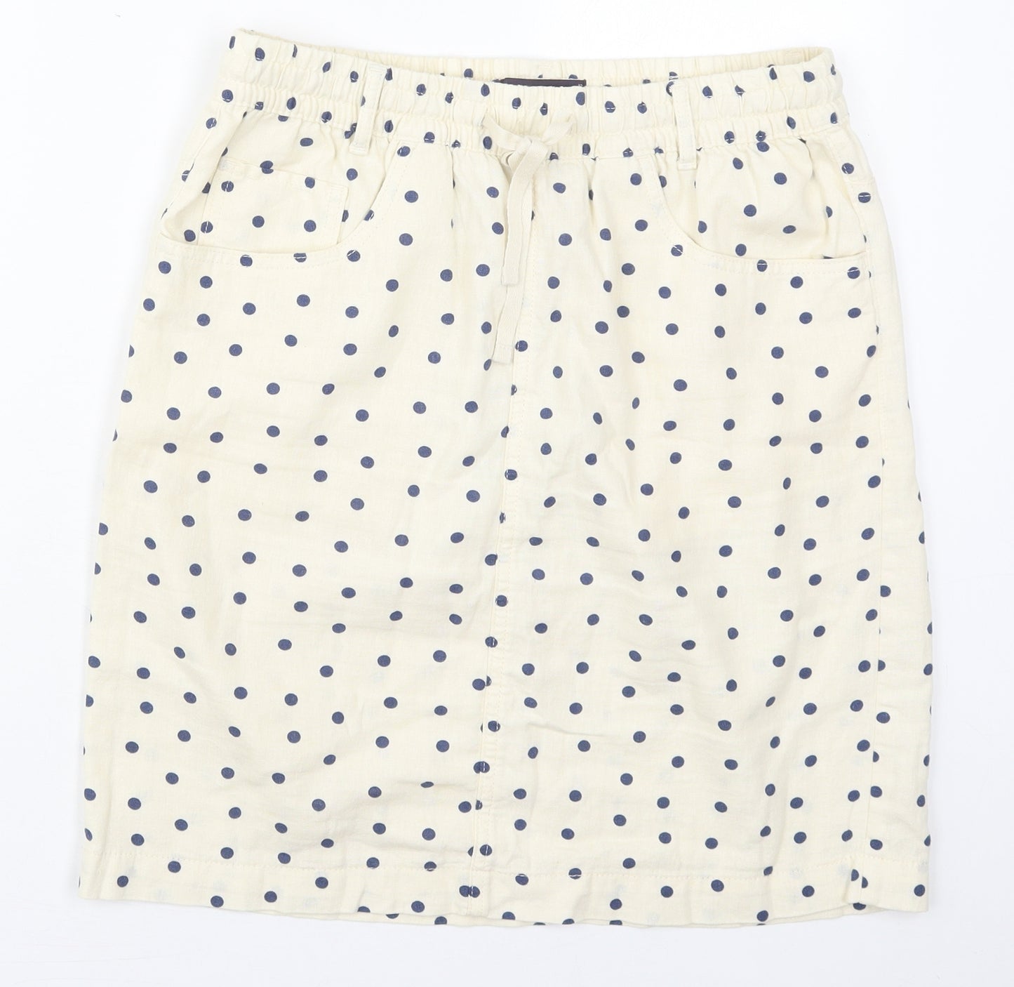 Marks and Spencer Womens Ivory Polka Dot Linen Straight & Pencil Skirt Size 12   Drawstring