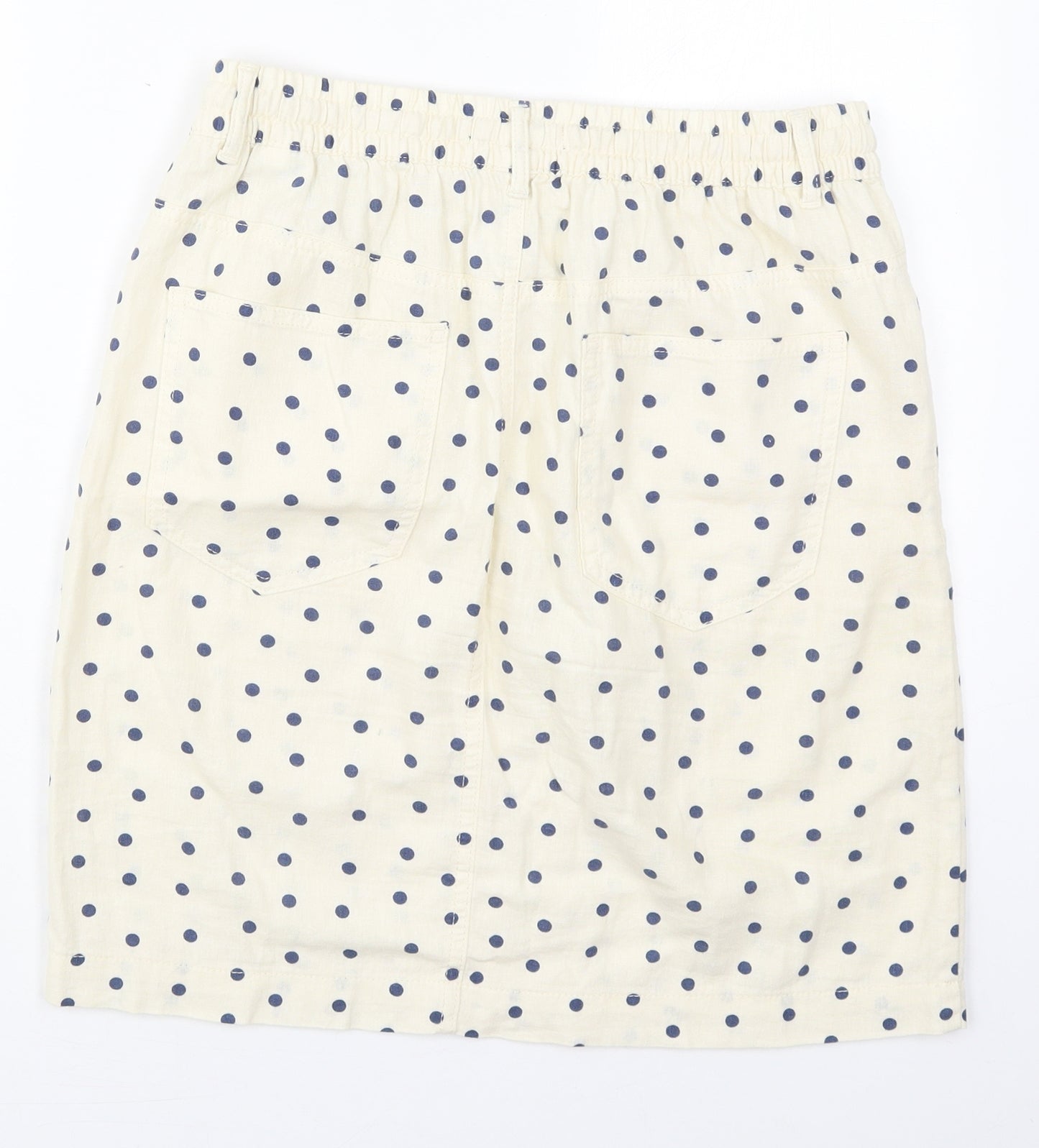 Marks and Spencer Womens Ivory Polka Dot Linen Straight & Pencil Skirt Size 12   Drawstring