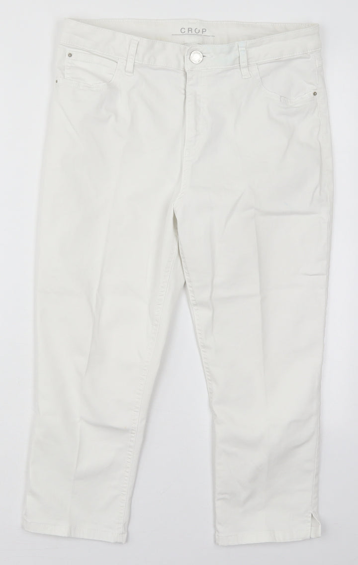 Marks and Spencer Womens White Cotton Cropped Jeans Size 30 in L20 in Regular Button