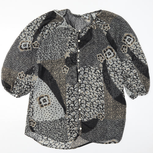 Miss Selfridge Womens Grey Animal Print Polyester Basic Button-Up Size 14 Round Neck