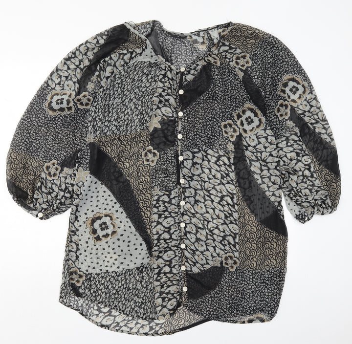 Miss Selfridge Womens Grey Animal Print Polyester Basic Button-Up Size 14 Round Neck