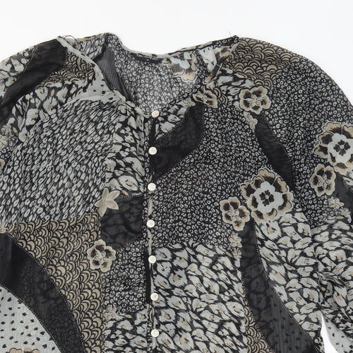 Miss Selfridge Womens Grey Animal Print Polyester Basic Button-Up Size 14 Round Neck