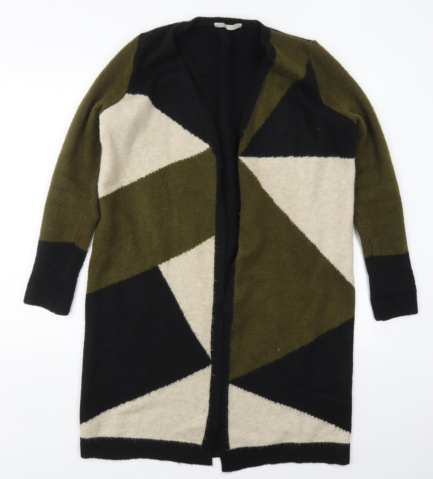 George Womens Green V-Neck Geometric Acrylic Cardigan Jumper Size 14