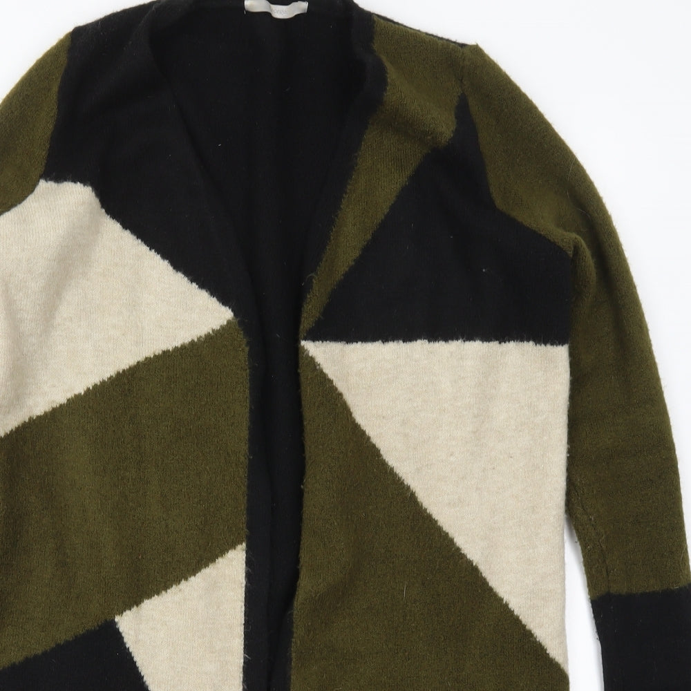 George Womens Green V-Neck Geometric Acrylic Cardigan Jumper Size 14