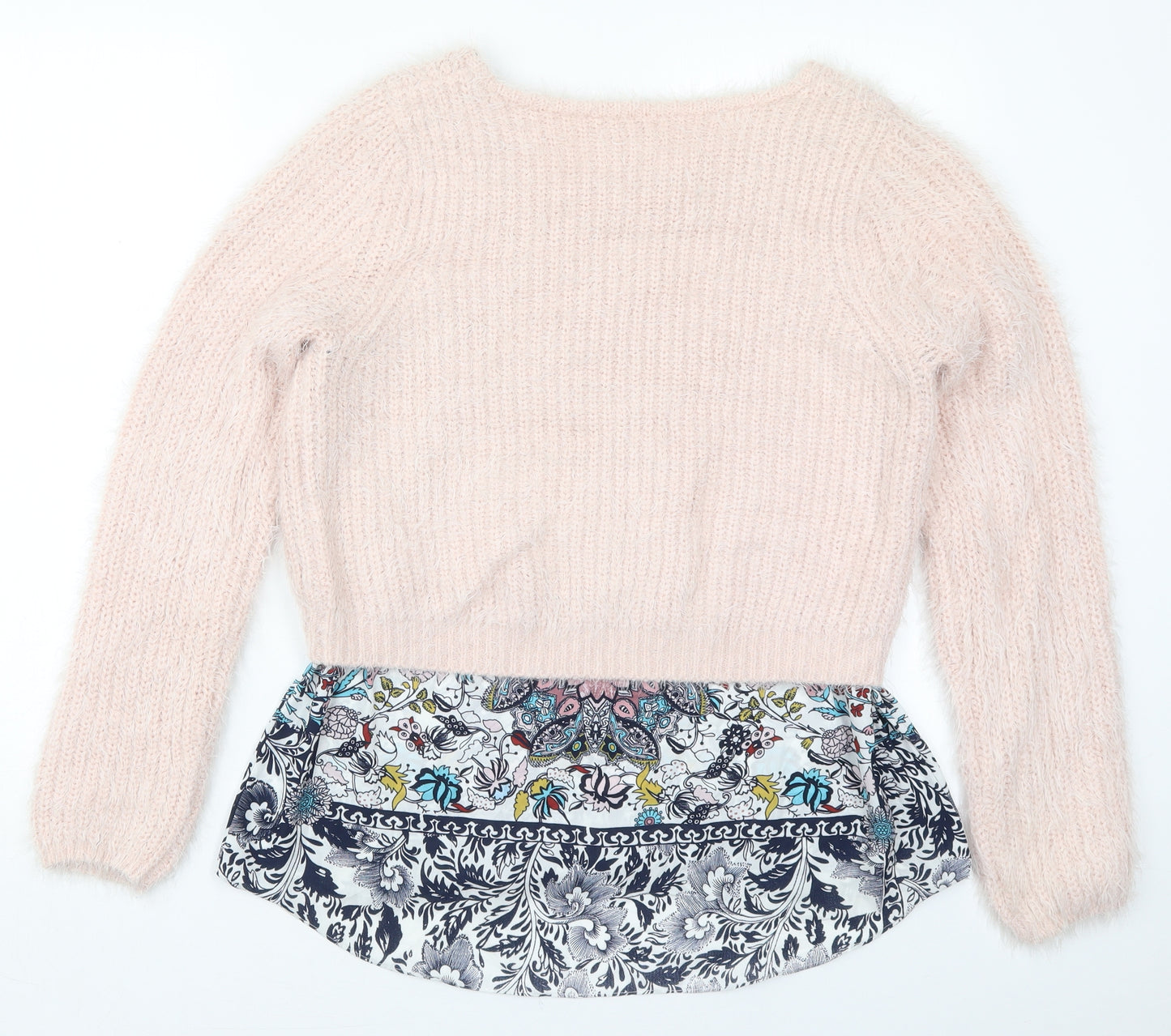 NEXT Womens Pink Boat Neck Floral Acrylic Pullover Jumper Size 14