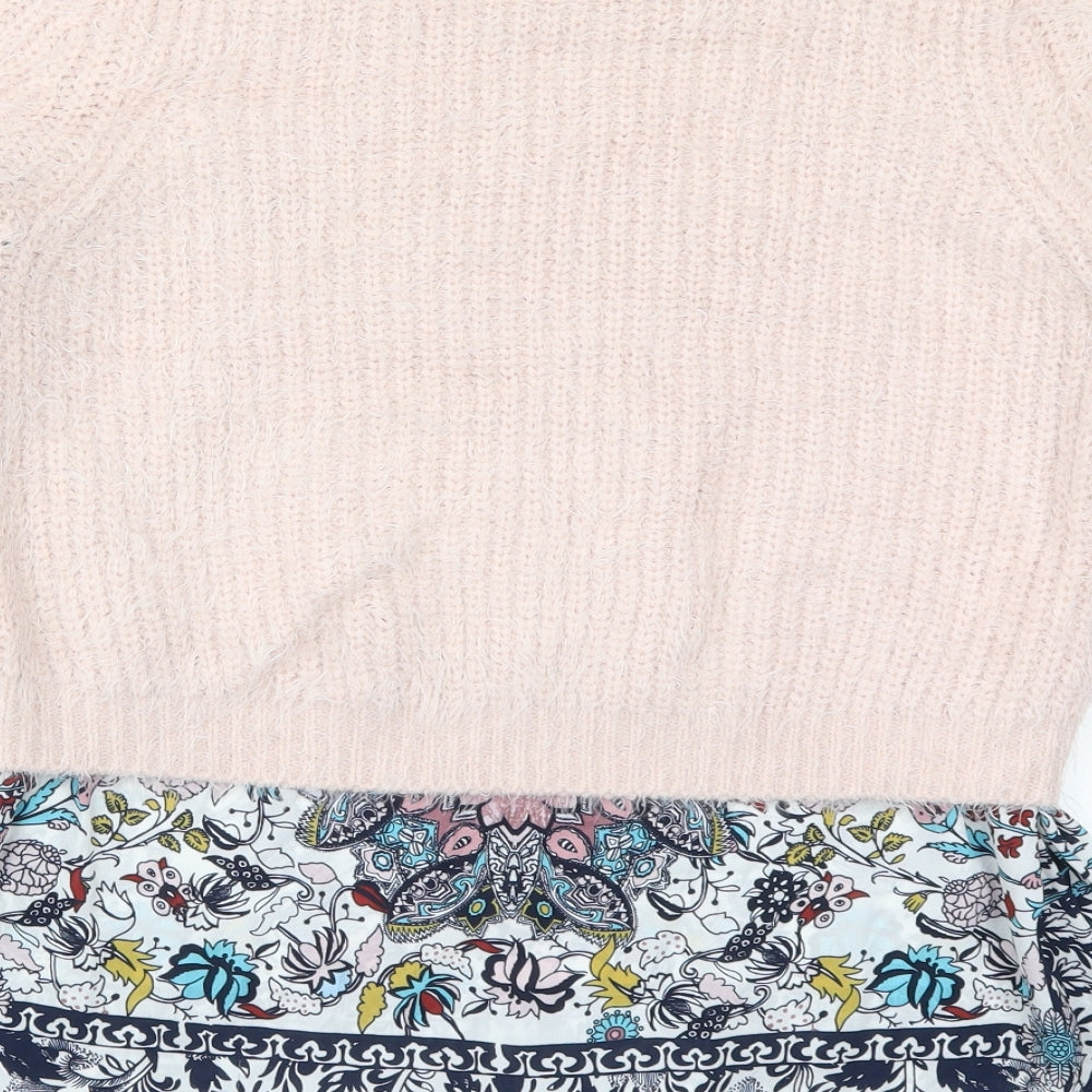 NEXT Womens Pink Boat Neck Floral Acrylic Pullover Jumper Size 14