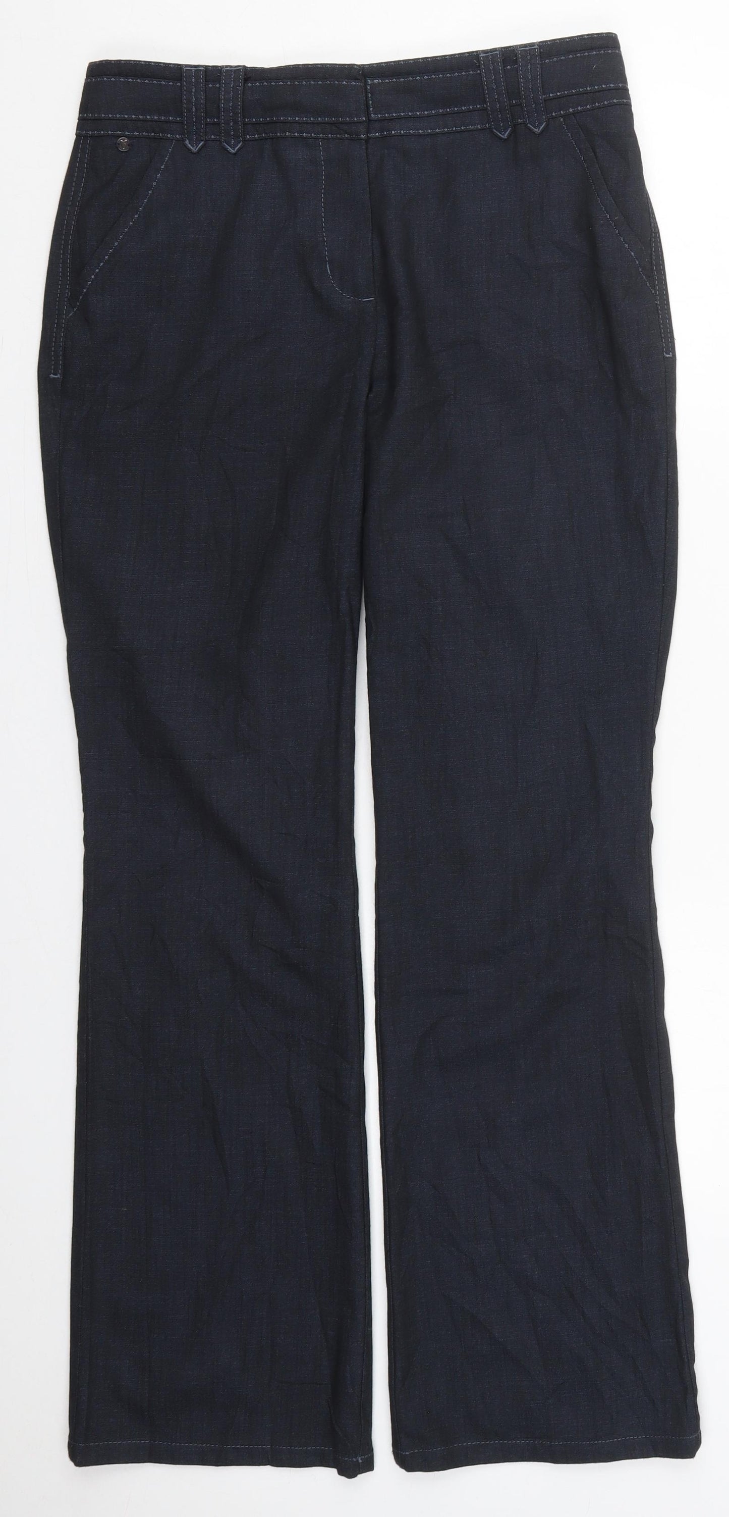 Per Una Womens Blue  Polyester Trousers  Size 10 L30 in Regular Hook & Eye