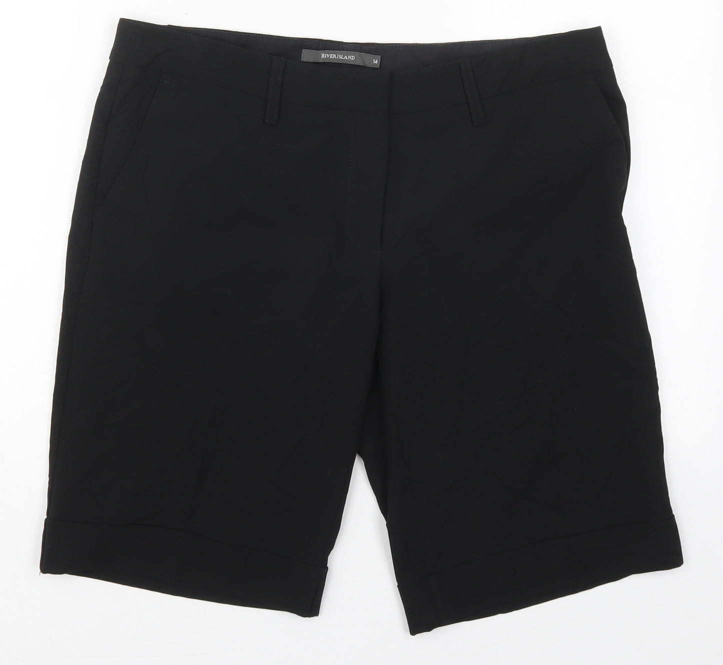River Island Womens Black  Polyester Bermuda Shorts Size 14 L11 in Regular Hook & Eye