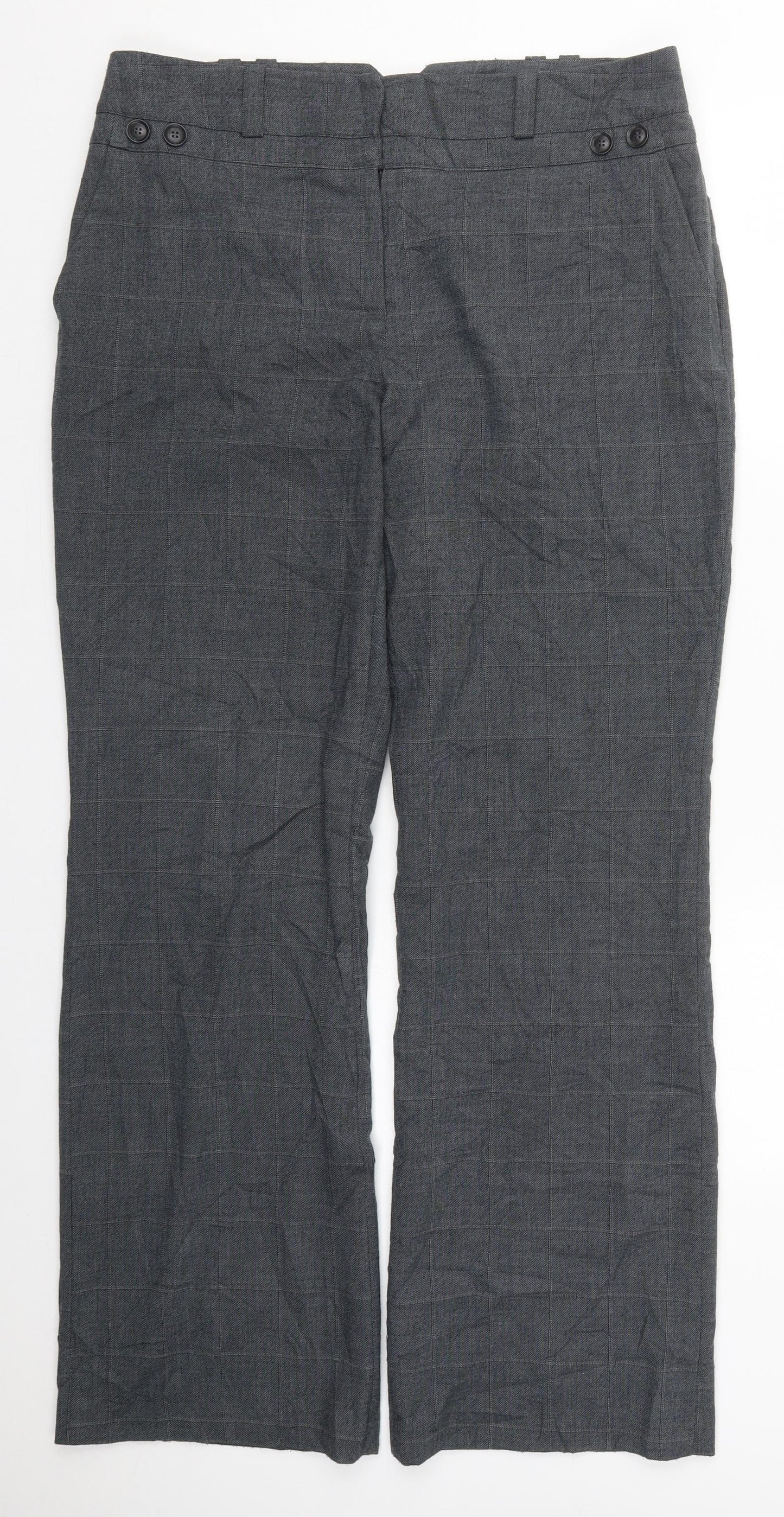 NEXT Womens Grey Check Polyester Trousers  Size 14 L31 in Regular Hook & Eye