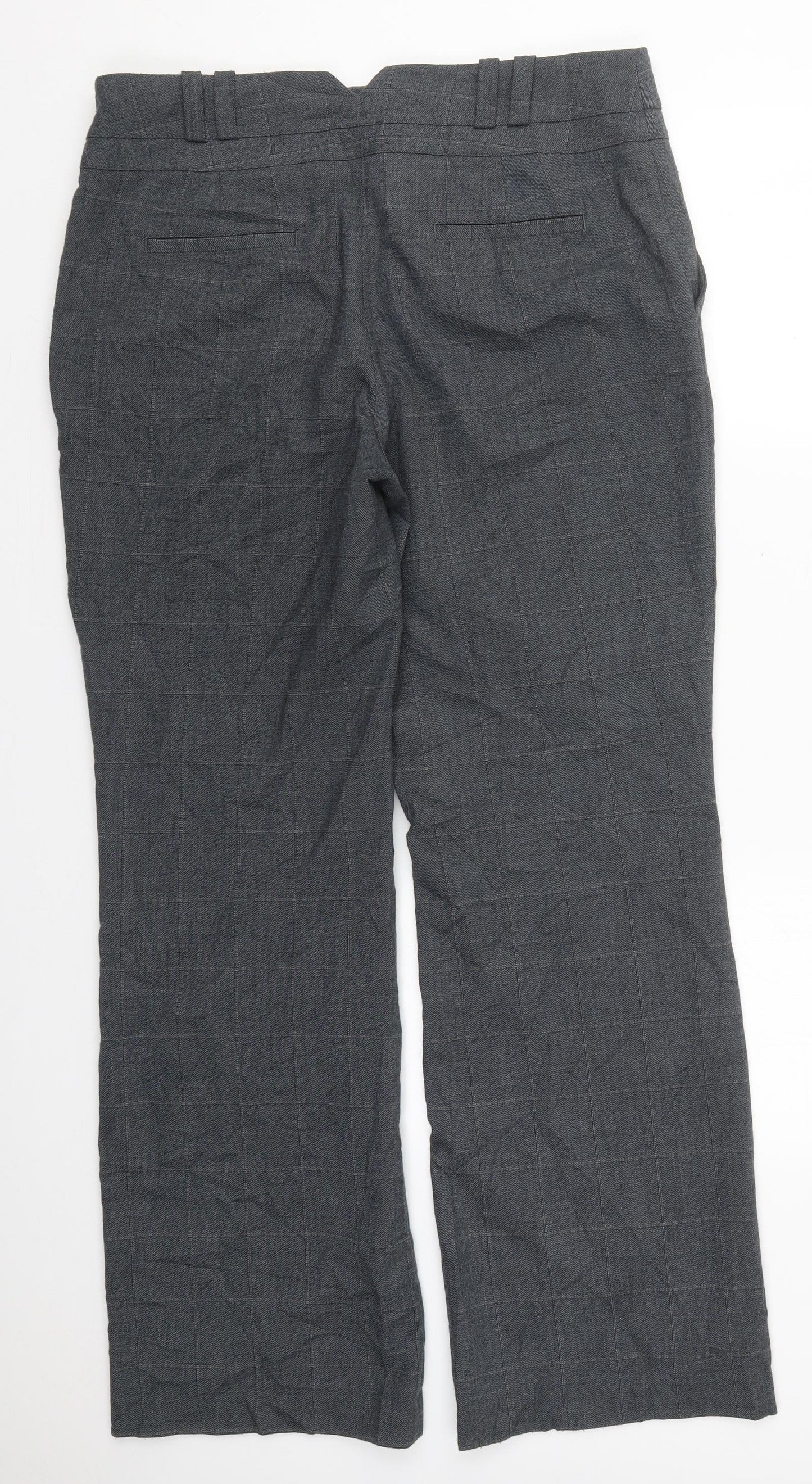 NEXT Womens Grey Check Polyester Trousers  Size 14 L31 in Regular Hook & Eye