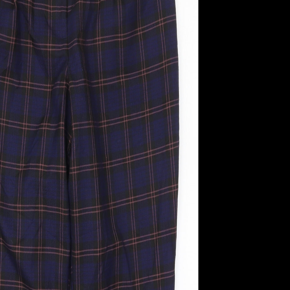 NEXT Womens Blue Check Polyester Trousers  Size 14 L24 in Regular Button
