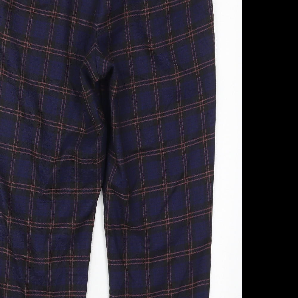 NEXT Womens Blue Check Polyester Trousers  Size 14 L24 in Regular Button