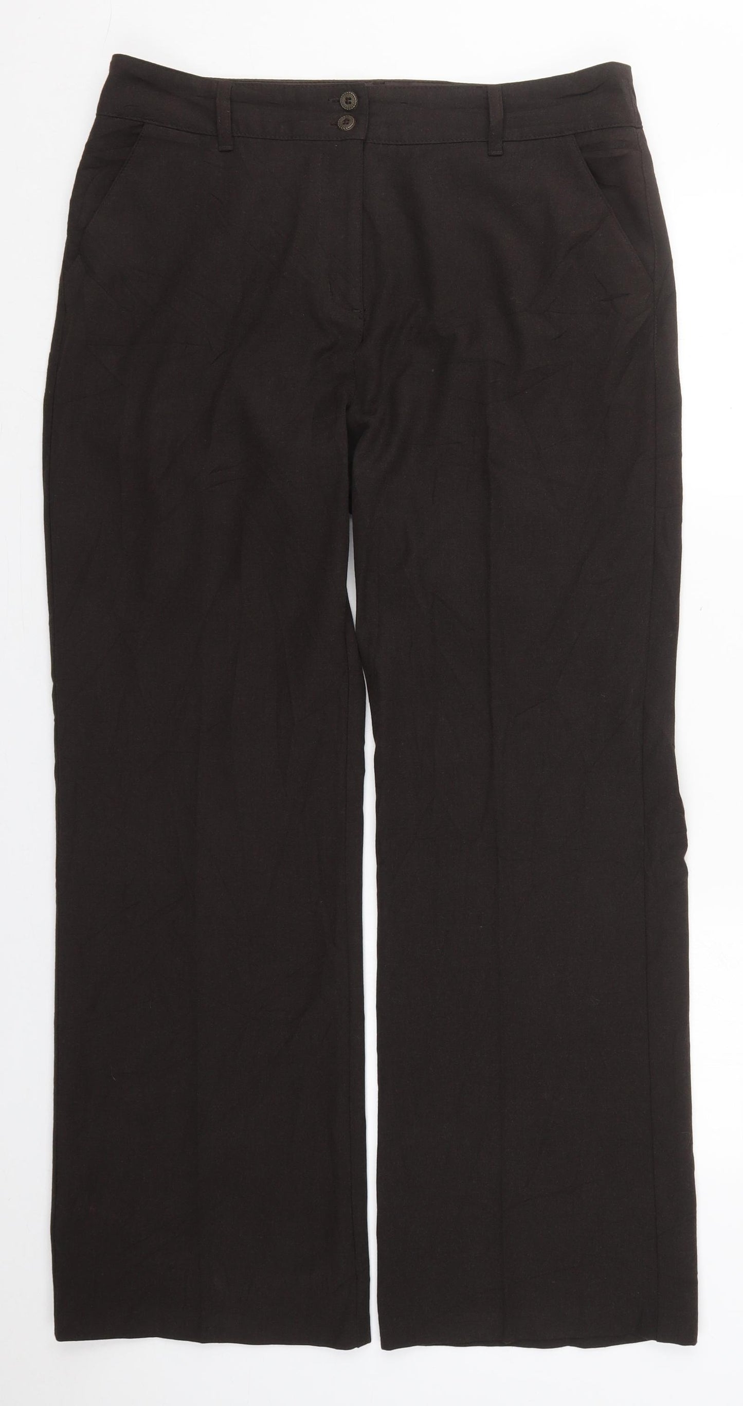 Per Una Womens Brown  Polyester Trousers  Size 16 L31 in Regular Hook & Eye