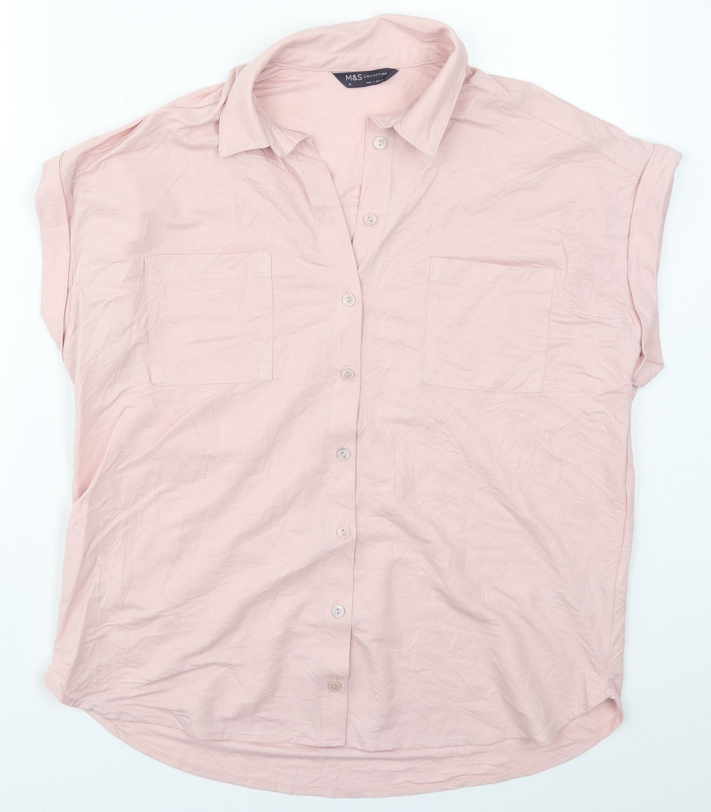 Marks and Spencer Womens Pink  Viscose Basic Button-Up Size 10 Collared