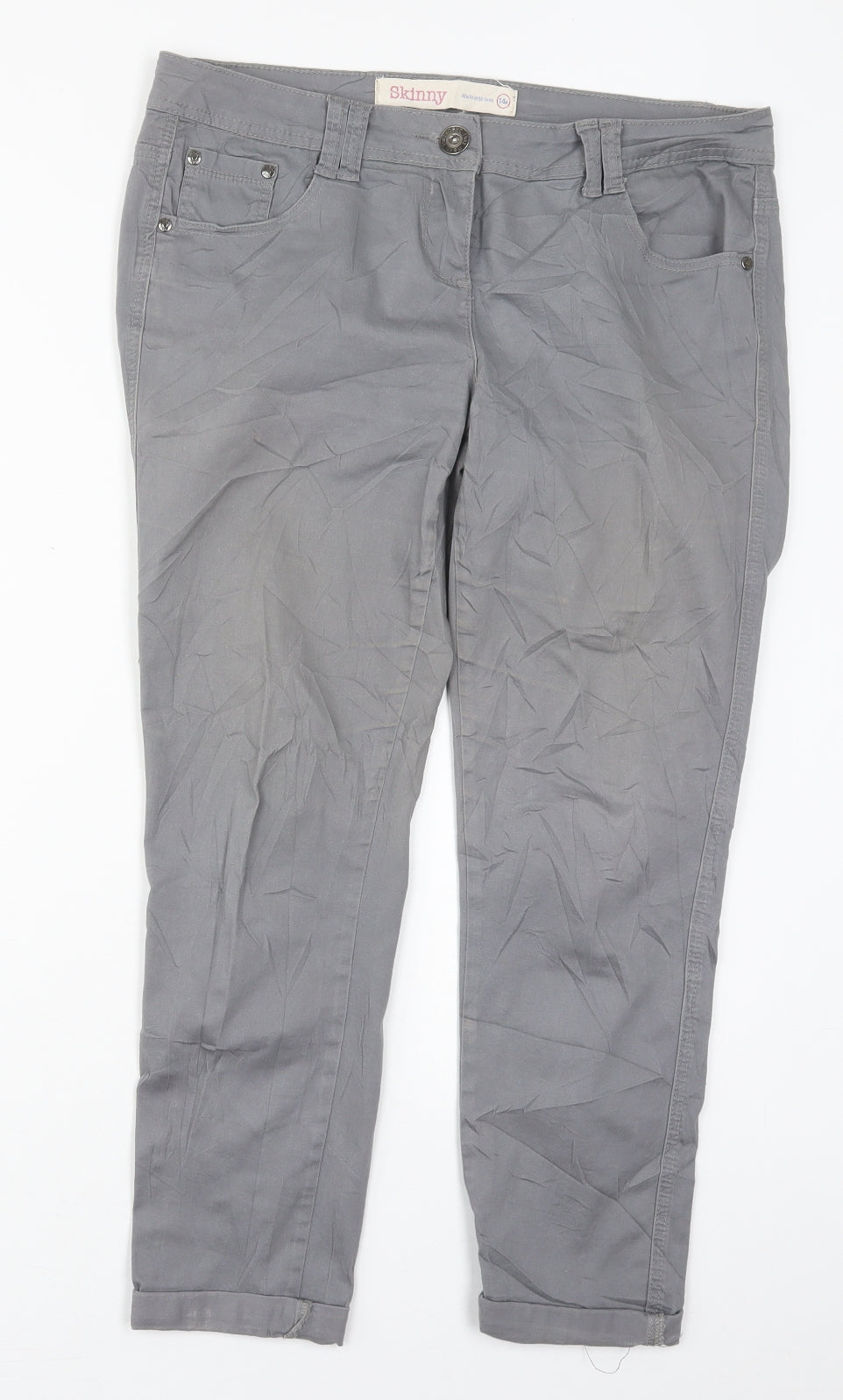 NEXT Womens Grey  Cotton Trousers  Size 14 L28 in Regular Button