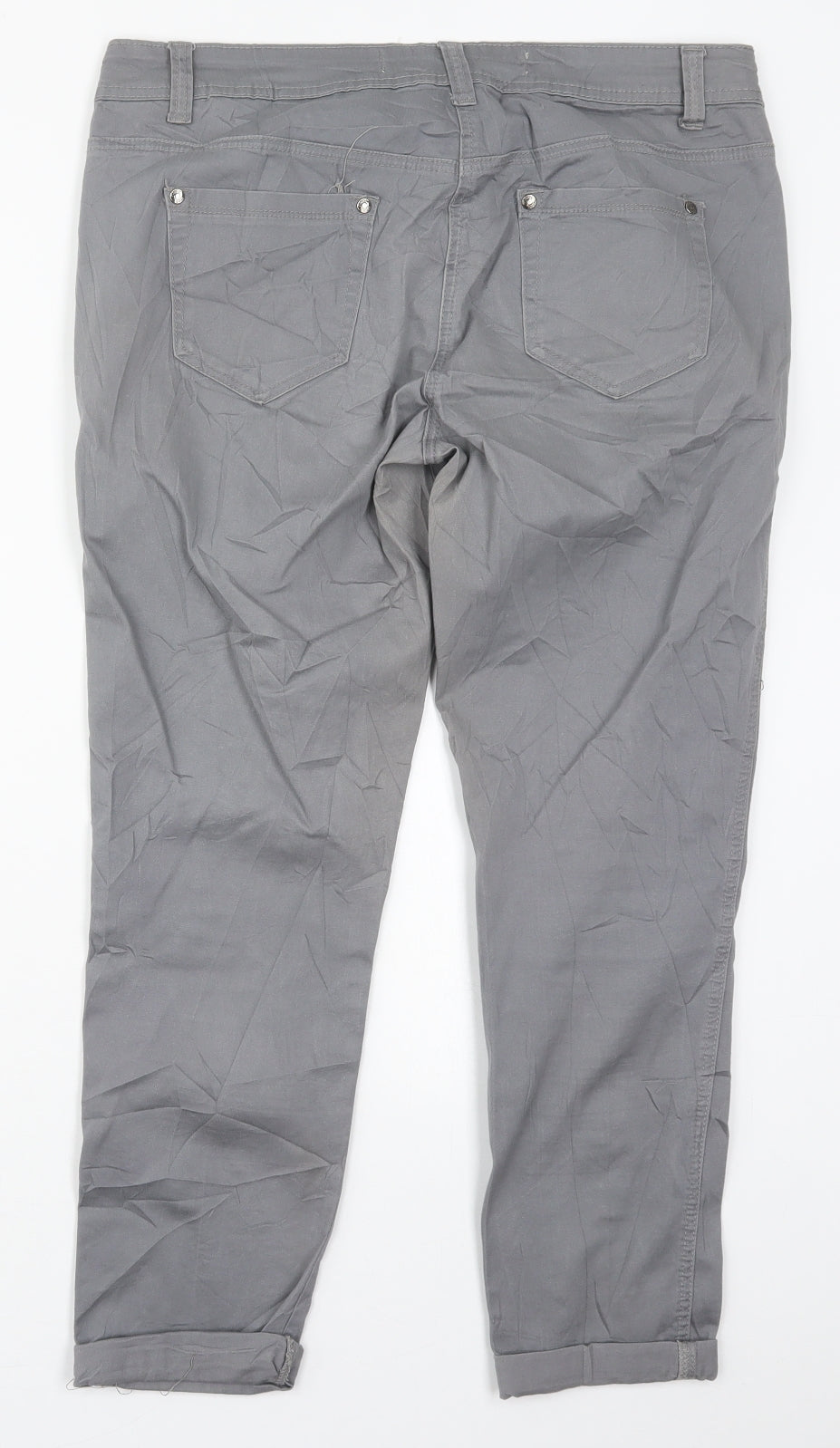 NEXT Womens Grey  Cotton Trousers  Size 14 L28 in Regular Button
