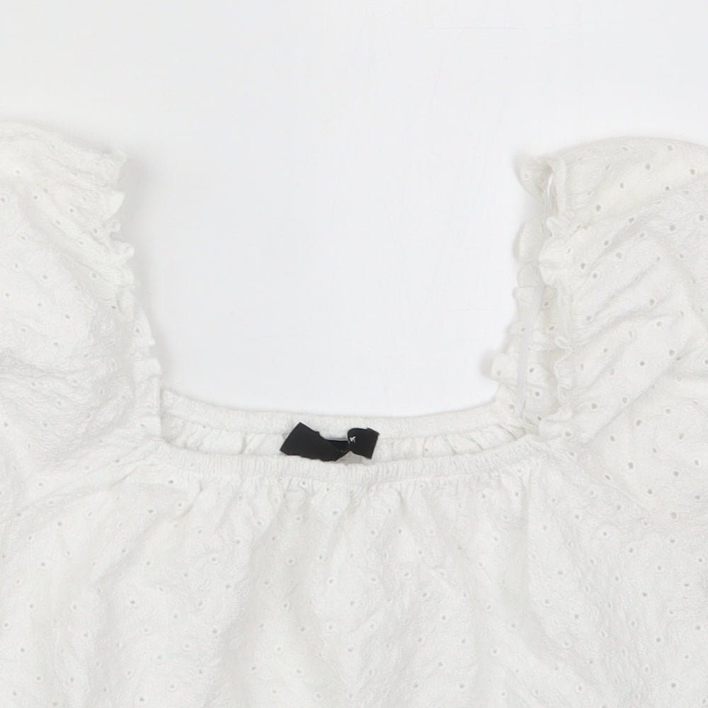 New Look Womens White  Cotton Basic T-Shirt Size 14 Square Neck
