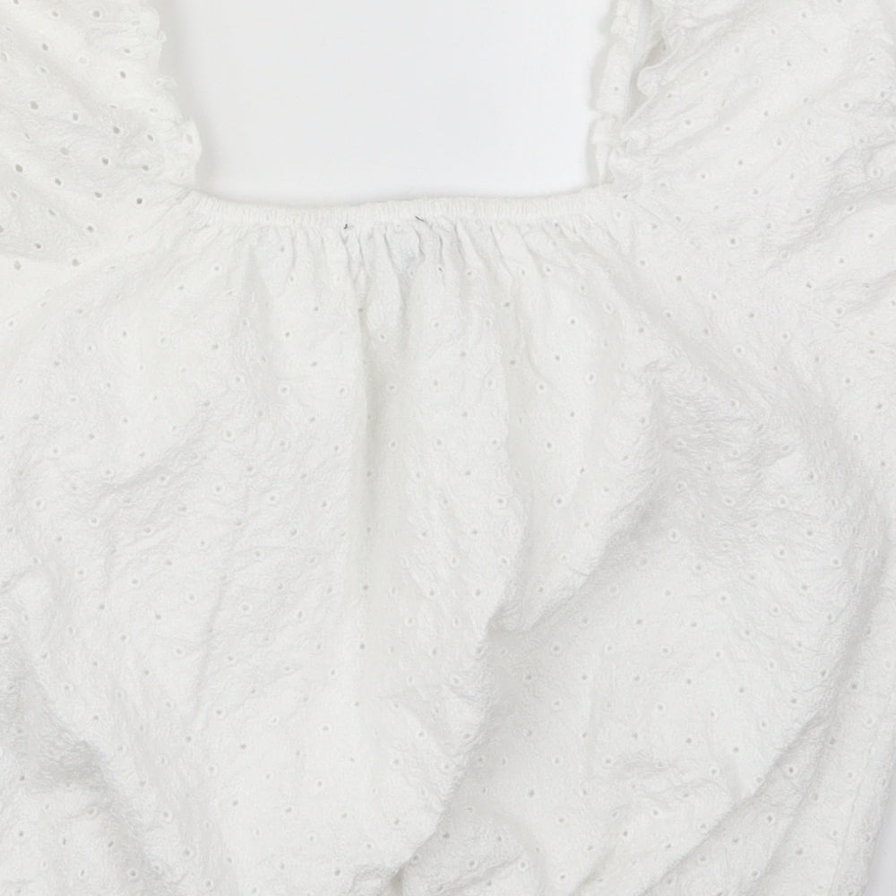 New Look Womens White  Cotton Basic T-Shirt Size 14 Square Neck