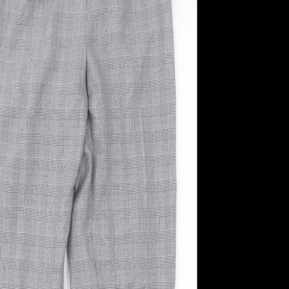 Marks and Spencer Womens Grey Check Polyester Trousers  Size 14 L29 in Regular Button