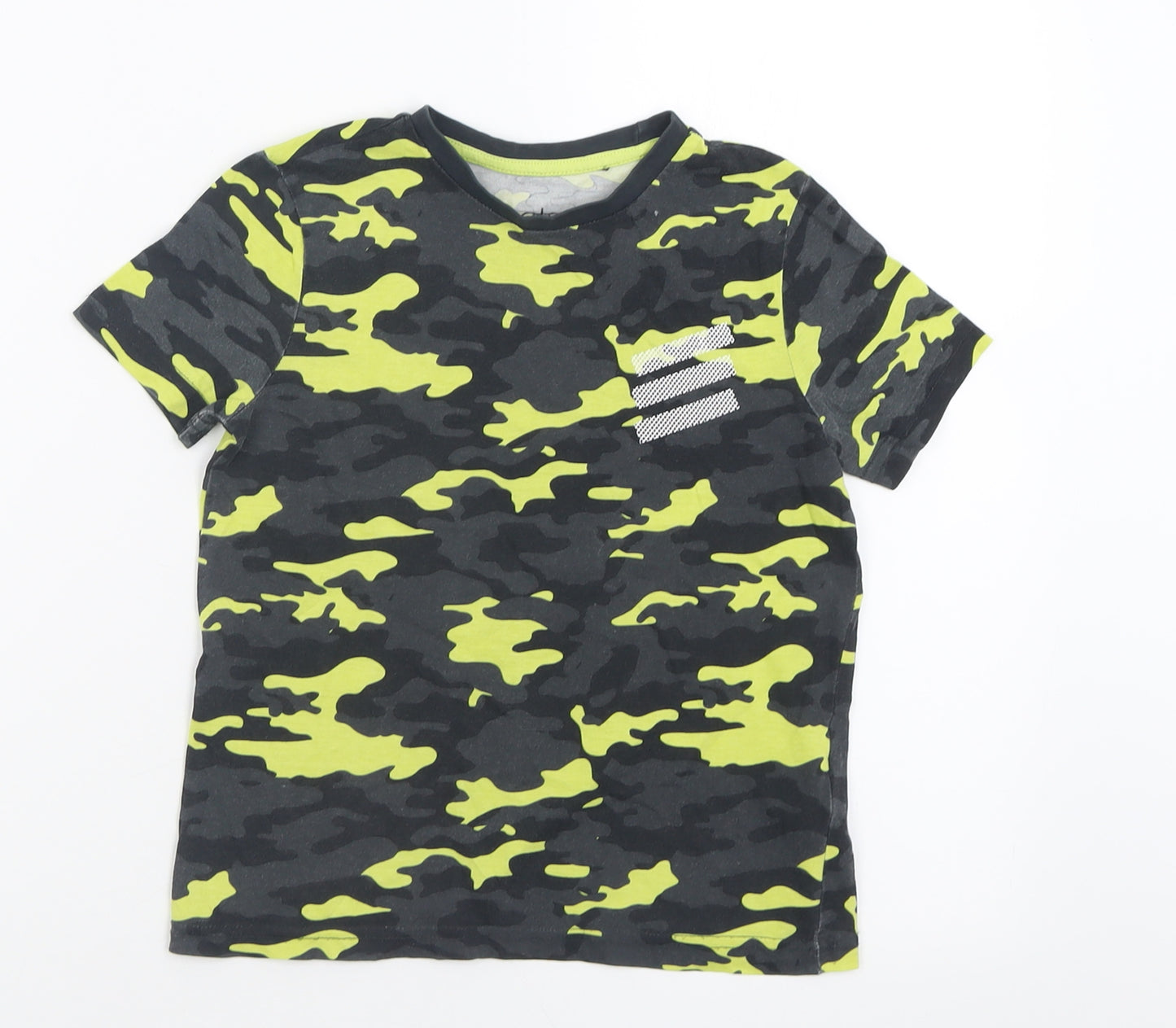 F&F Boys Green Camouflage Cotton Basic T-Shirt Size 5-6 Years Crew Neck Pullover