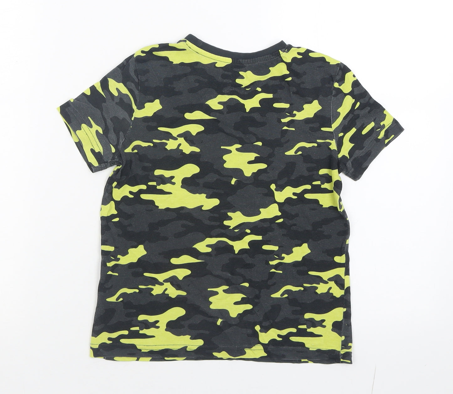 F&F Boys Green Camouflage Cotton Basic T-Shirt Size 5-6 Years Crew Neck Pullover