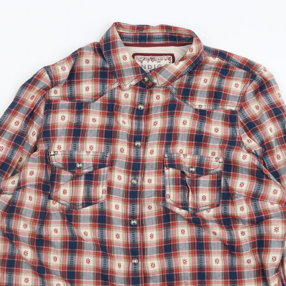 Indigo Womens Red Check Cotton Basic Button-Up Size 16 Collared
