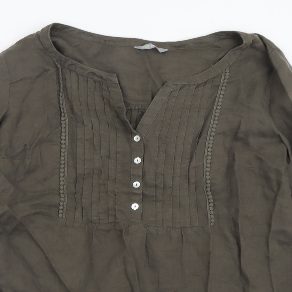 Marks and Spencer Womens Green  Linen Basic T-Shirt Size 14 V-Neck