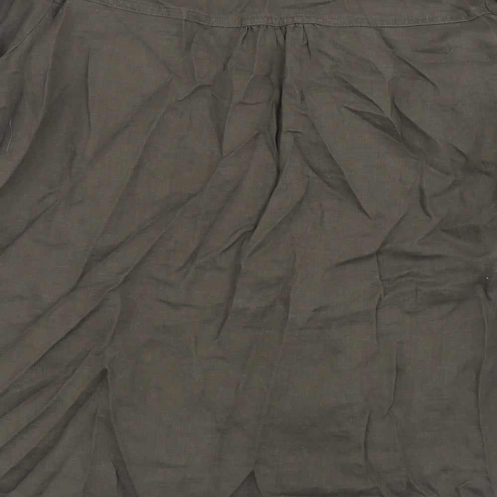 Marks and Spencer Womens Green  Linen Basic T-Shirt Size 14 V-Neck