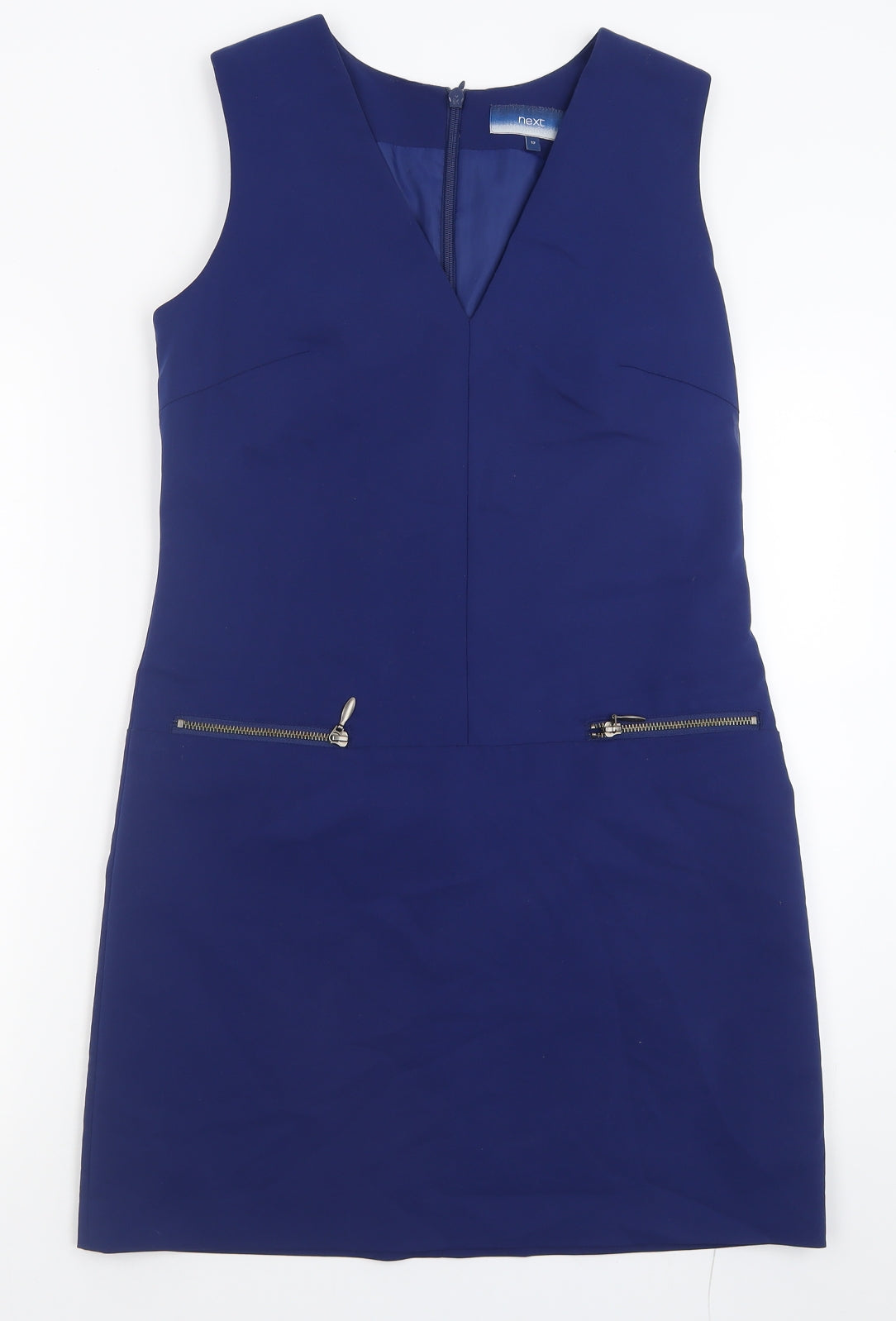NEXT Womens Blue  Cotton A-Line  Size 12  V-Neck Zip