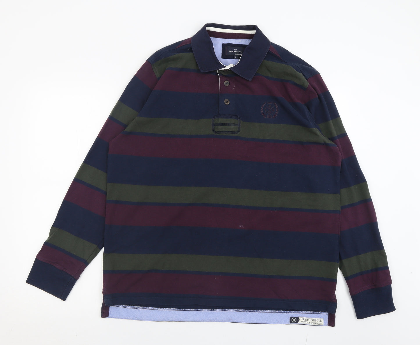 Blue Harbour Mens Multicoloured Striped Polyester  T-Shirt Size L Collared
