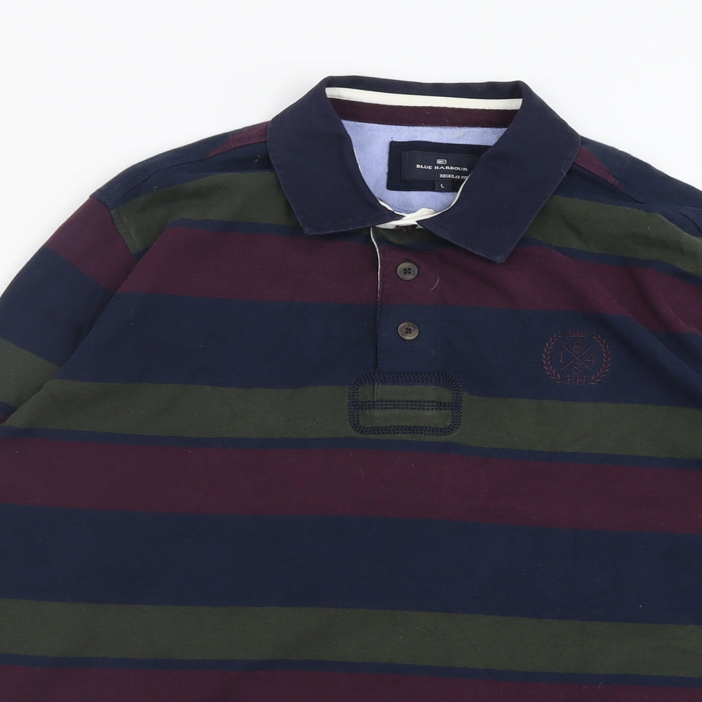 Blue Harbour Mens Multicoloured Striped Polyester  T-Shirt Size L Collared