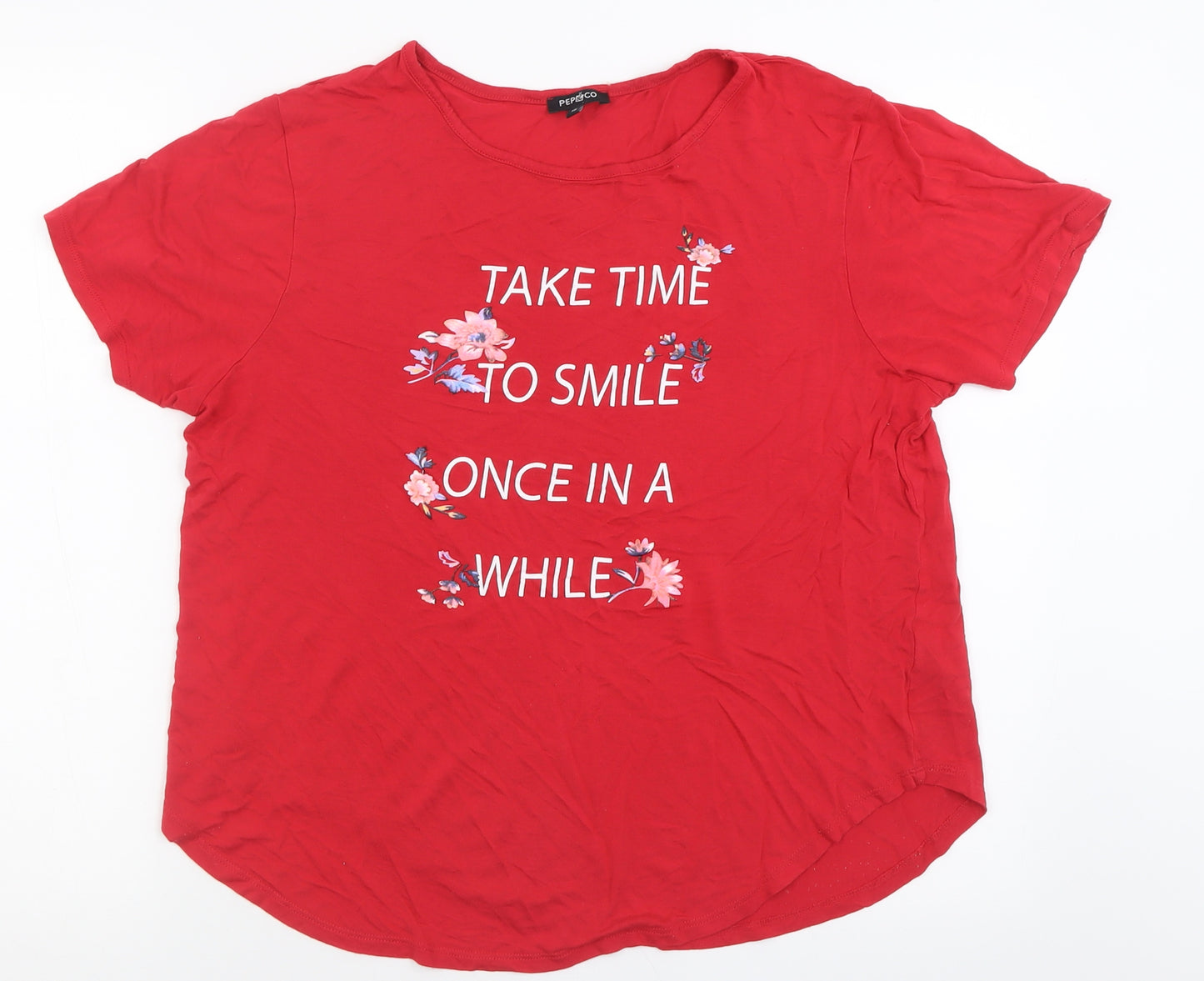pep&vo Womens Red  Viscose Basic T-Shirt Size 16 Crew Neck