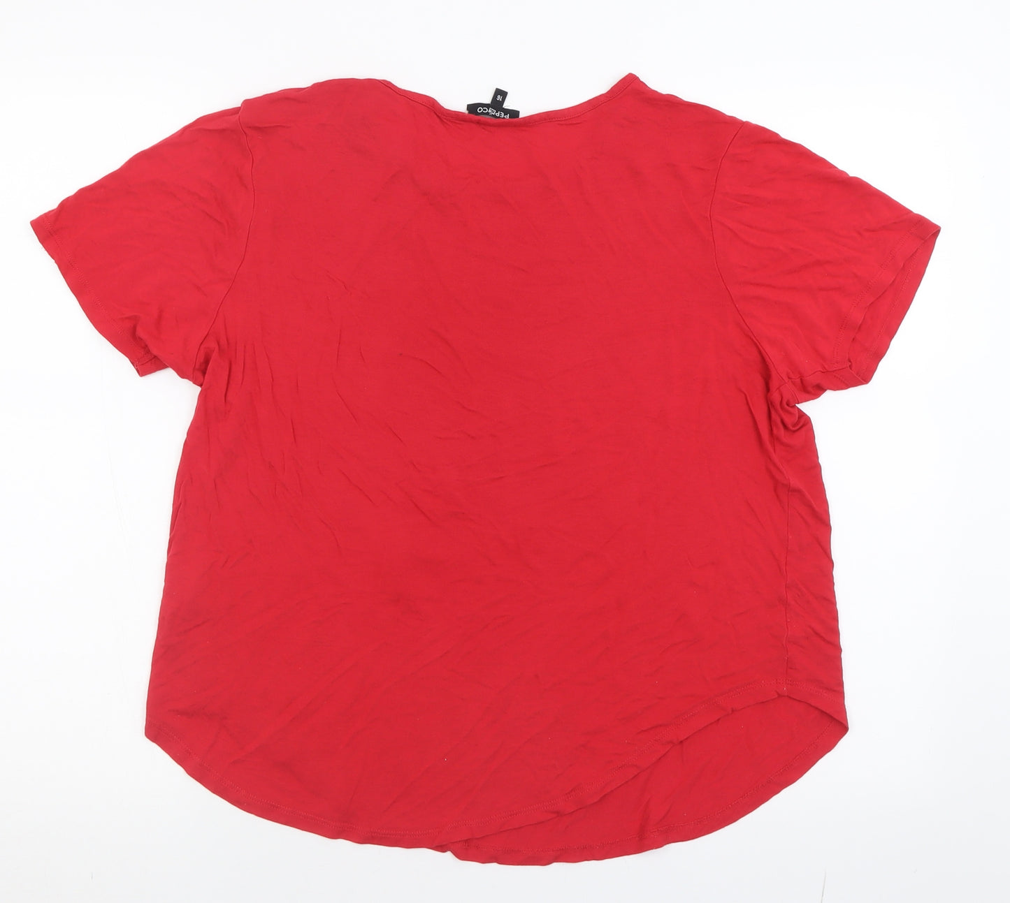 pep&vo Womens Red  Viscose Basic T-Shirt Size 16 Crew Neck